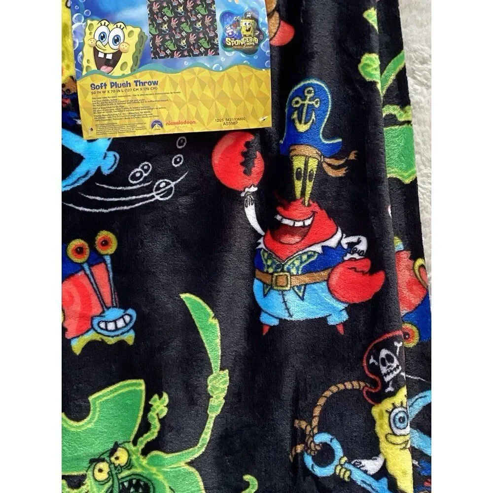 Spongebob Squarepants Movie Throw‎ Blanket 50”X 70” Pirate Davy Jones Black NEW